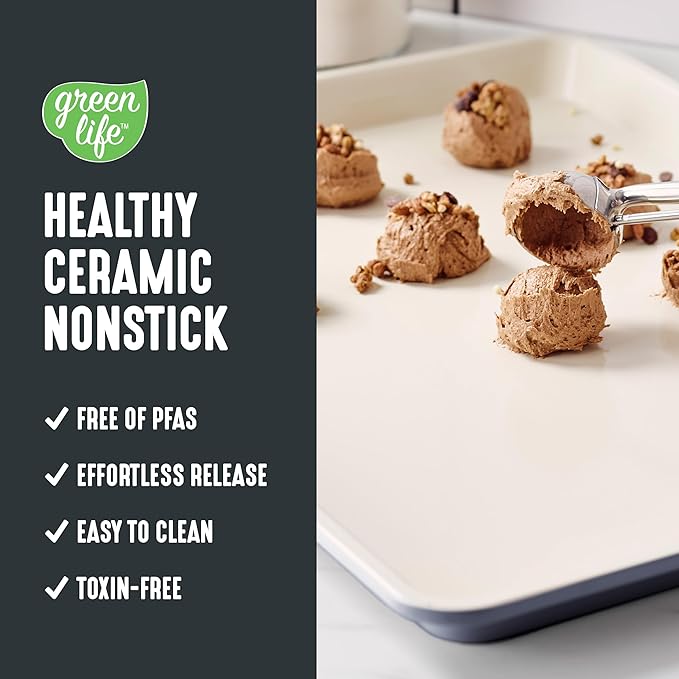 GreenLife Bakeware 18” x 13” Half Cookie Sheet Baking Pan, Non-Toxic PFAS-Free Healthy Ceramic