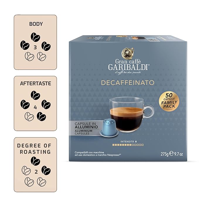 Gran Caffè Garibaldi Decaffeinated Espresso Pods, Italian Roasted Coffee, Decaf Capsules Compatible