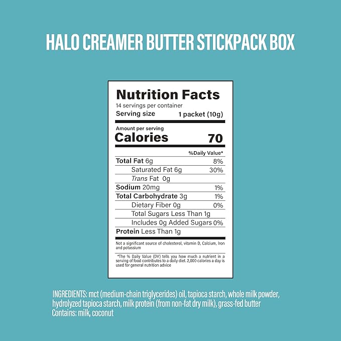 BUBS Naturals Halo MCT Oil Powder, 10g Travel Packets Functional Keto Coffee Creamer with MCT Oil &