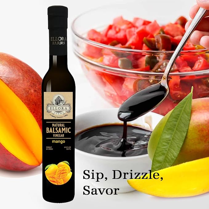 Ellora Farms, Mango fruit Infused Greek Balsamic Vinegar, thick and creamy, no-added sugars