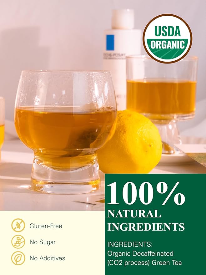 GLDNT Organic Decaf Green Tea Bags, Organic Green Tea Decaffeinated, Smooth Flavor, Super
