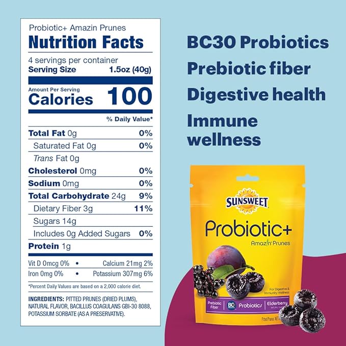 Sunsweet Pitted Prunes with Probiotics - Unsweetened, Dried, Gluten Free & Unsulphured - Natural