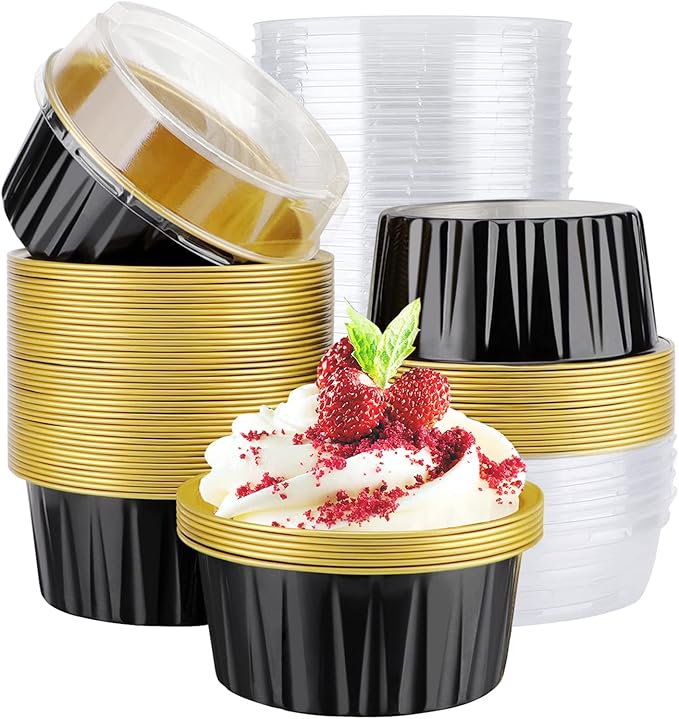 EUSOAR Disposable Creme Brulee Ramekins, 60pcs 5oz Cupcake Liners with Lids Aluminum Foil Baking