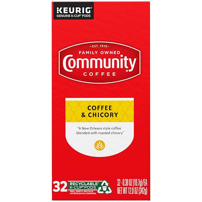 Community Coffee and Chicory, Medium-Dark Roast, Single-Serve Keurig K-Cup Pods, 32 Count (Pack of