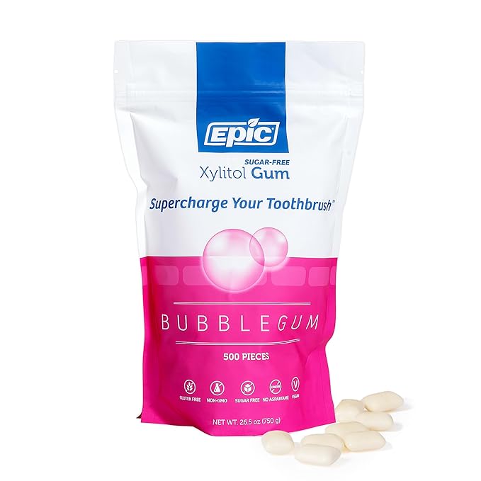 Epic 100% Xylitol Bubblegum Chewing Gum - Sugar Free, Aspartame Free Dental Gum - Supports Oral