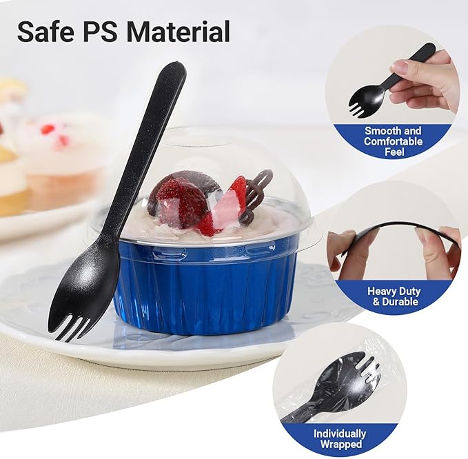 EUSOAR Creme Brulee Ramekins Disposable with Sporks, 120pcs 5oz Foil Baking Cups Ramekins with
