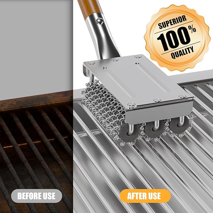 HOUSE AGAIN Grill Brush Bristle Free, 304 Stainless Steel Food-Grade Brush Head with Scraper, Safe