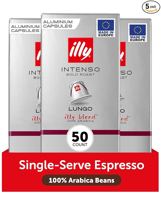 illy Aluminum Espresso Capsules - Compatible with Nespresso Machines - Intenso Lungo Roast Coffee