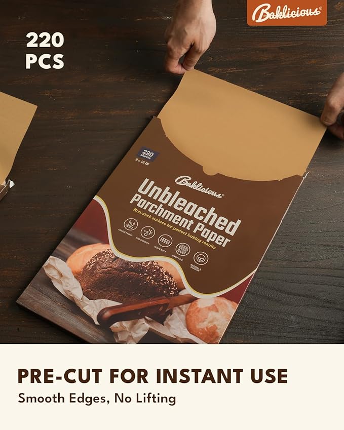 BAKLICIOUS 220 Pcs 9x13 inch Unbleached Parchment Paper Baking Sheets, Baklicious Pre-cut Heavy