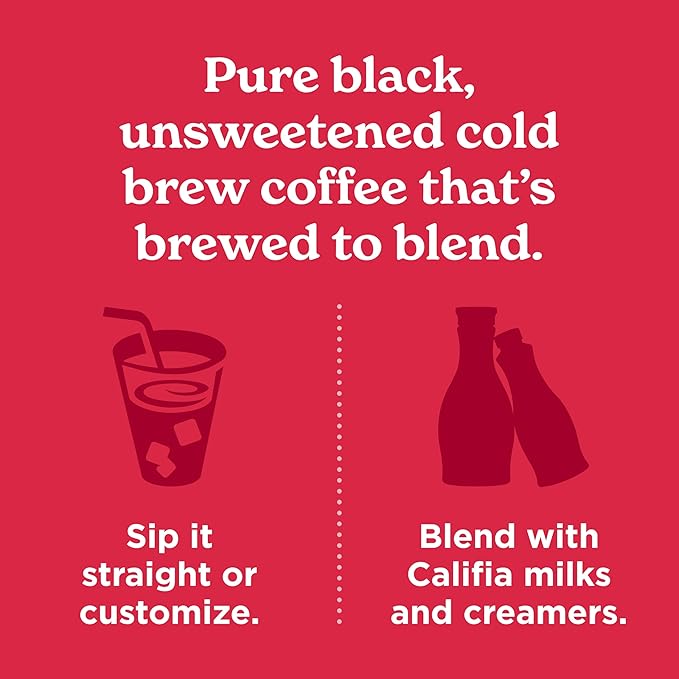 Califia Farms - Pure Black Medium Roast Cold Brew Coffee, 32 Oz (Pack of 6), 100% Arabica, Shelf