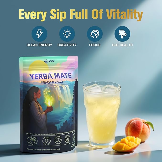 Yerba Mate Instant Tea Powder, Super Yerba MateTea for Natural Energy & Gut Health, Reduce Brain