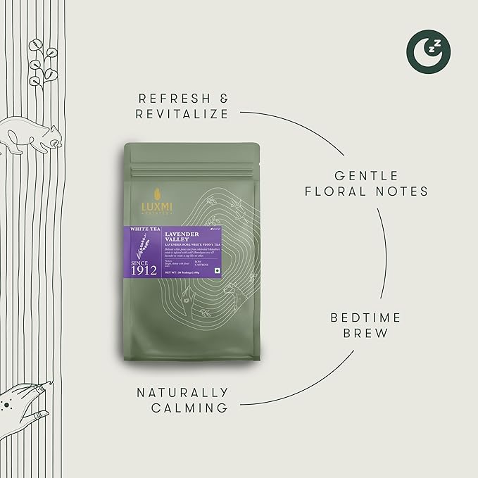 Luxmi Estates Lavender Valley Organic Lavender Tea (50 Tea Bags) Low Caffeine Tea Bags For Sleep