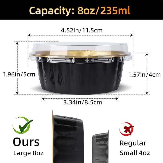Beasea Creme Brulee Disposable Ramekins with Lids, 120 Pack 8 oz 4 Inch Mini Aluminum Foil Baking