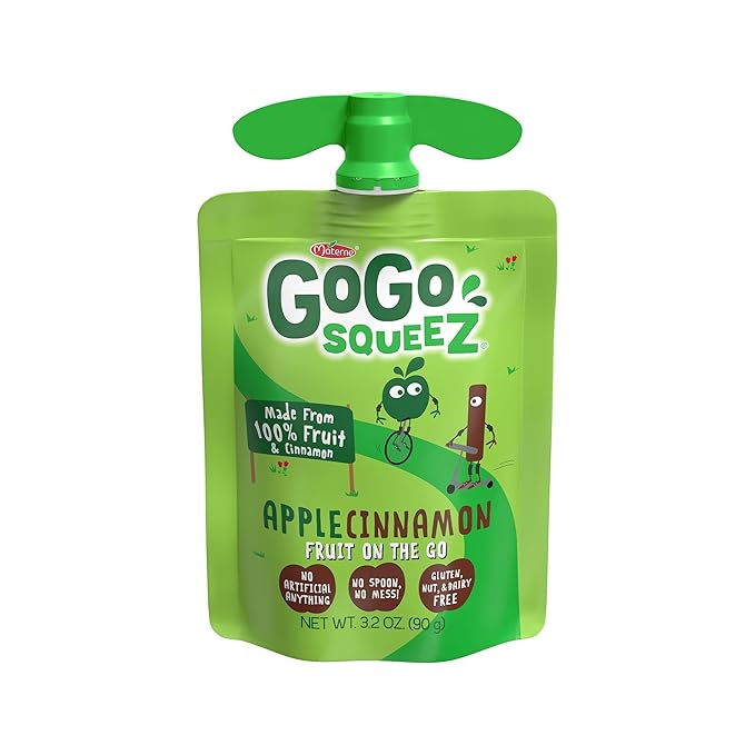 GoGo squeeZ Applesauce and Fruit Puree, Apple Cinnamon, 3.2 oz (Pack of 48), Unsweetened Fruit