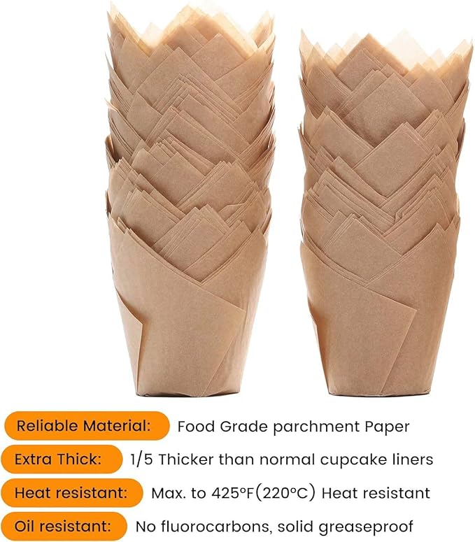 200pcs Natural Tulip Cupcake Liners for Baking Cups Unbleached European Parchment paper Tulip