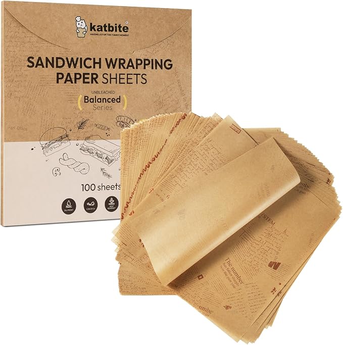 Katbite 100Pcs 12 In Food Wrapping Paper, New Pattern Heavy duty Deli Paper, Greaseproof &