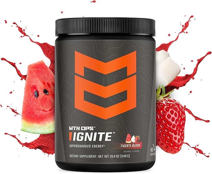 MTN OPS Ignite Energy Drink Powder, Gluten Free Nootropic Supplement Drink Mix, L Arginine, L