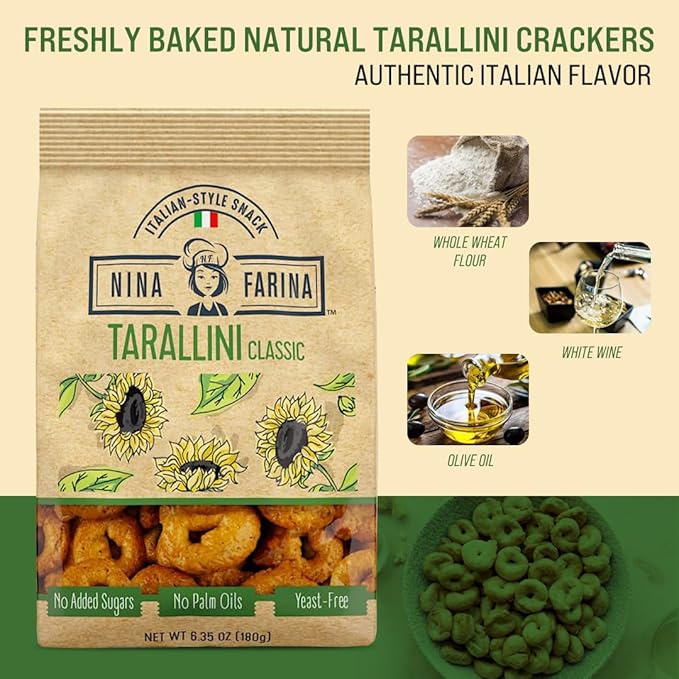 NINA FARINA Tarallini Classic -Fresh Baked Italian Crackers Free from Added Sugars, Palm Oils and
