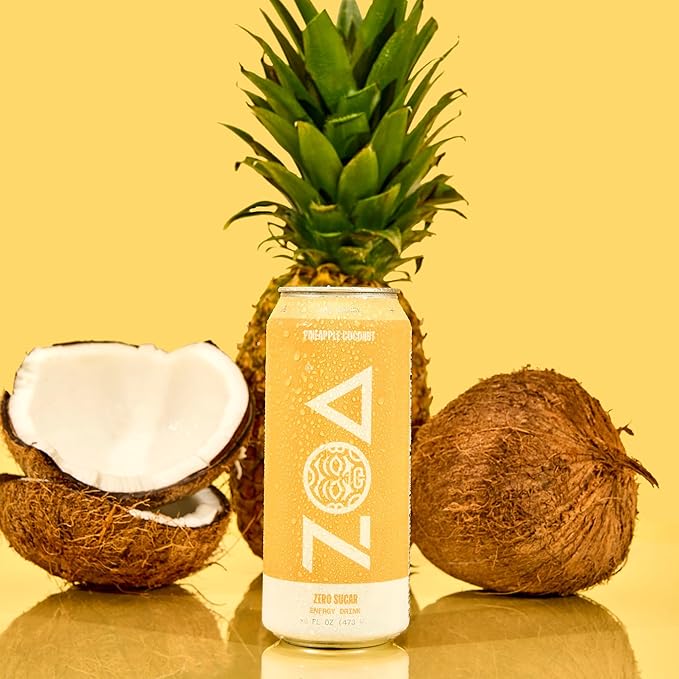 ZOA Zero Sugar Energy Drinks, Pineapple Coconut - Sugar Free with Electrolytes, Healthy Vitamin C