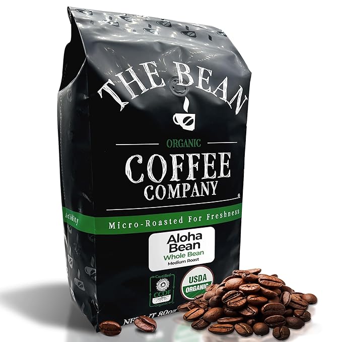 The Bean Organic Coffee Company Aloha Bean (Hawaiian Hazelnut), Medium Roast, Whole Bean Coffee