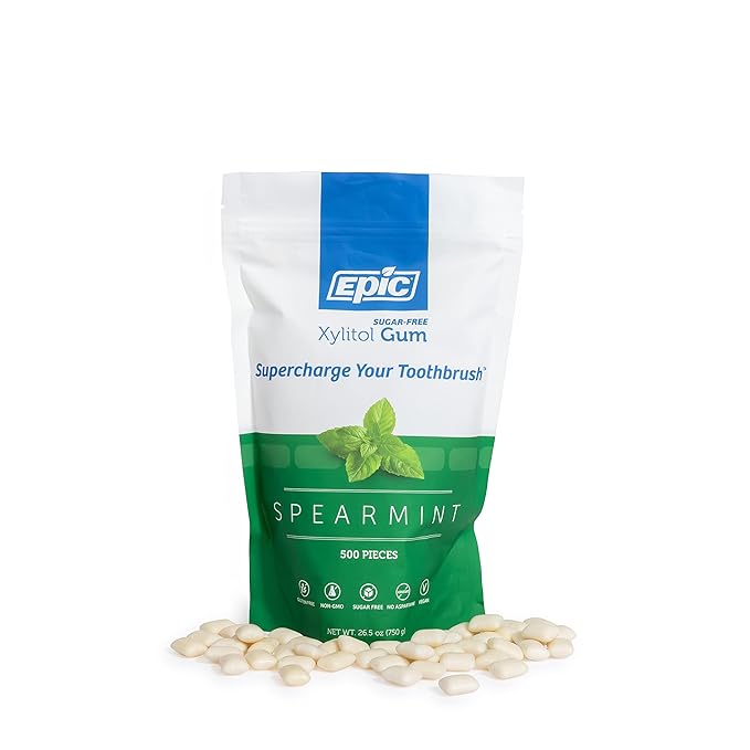 Epic 100% Xylitol Spearmint Chewing Gum - Sugar Free, Aspartame Free Dental Gum - Supports Oral