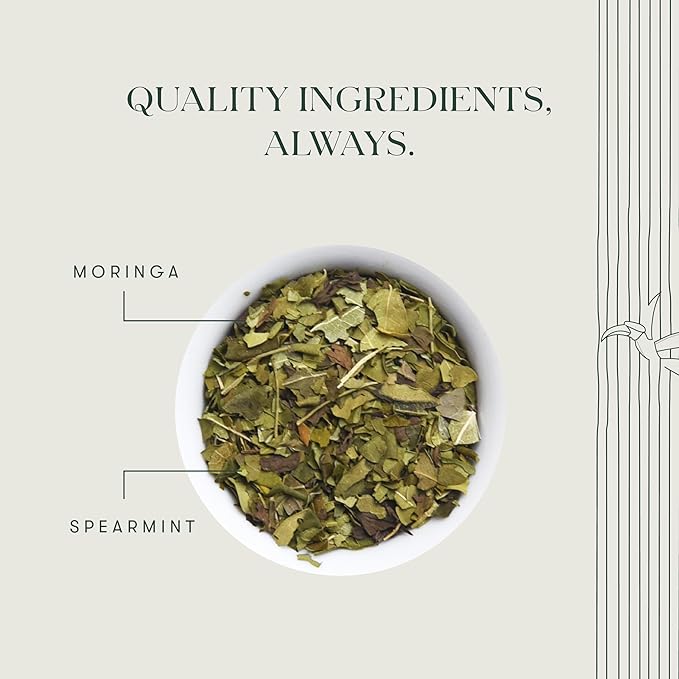 Luxmi Estates - Moringa Mint Tea Loose Leaf - 50g (25 cups) | Organic Moringa and Mint | Great for
