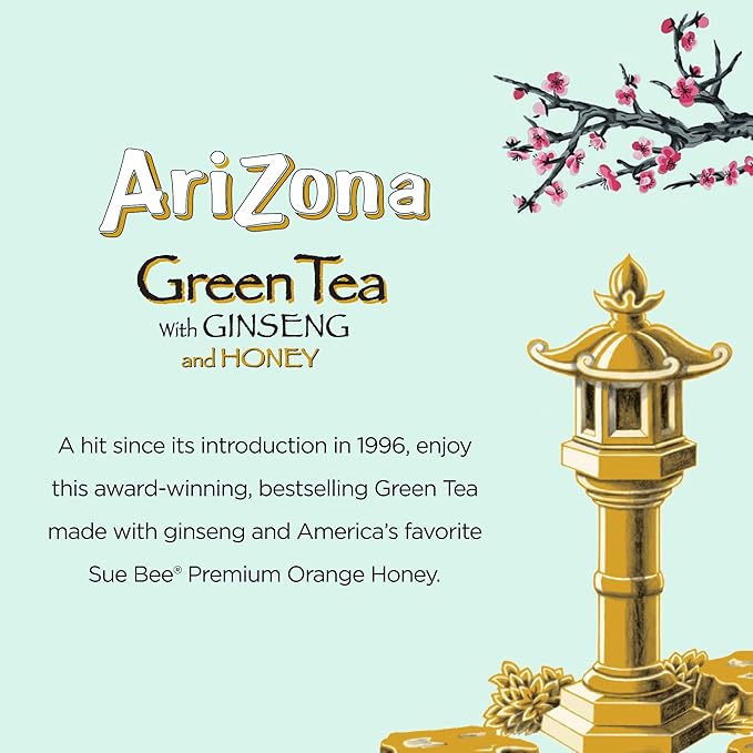 Arizona Green Tea with Ginseng and Honey - 16 Fl Oz (Pack of 12)