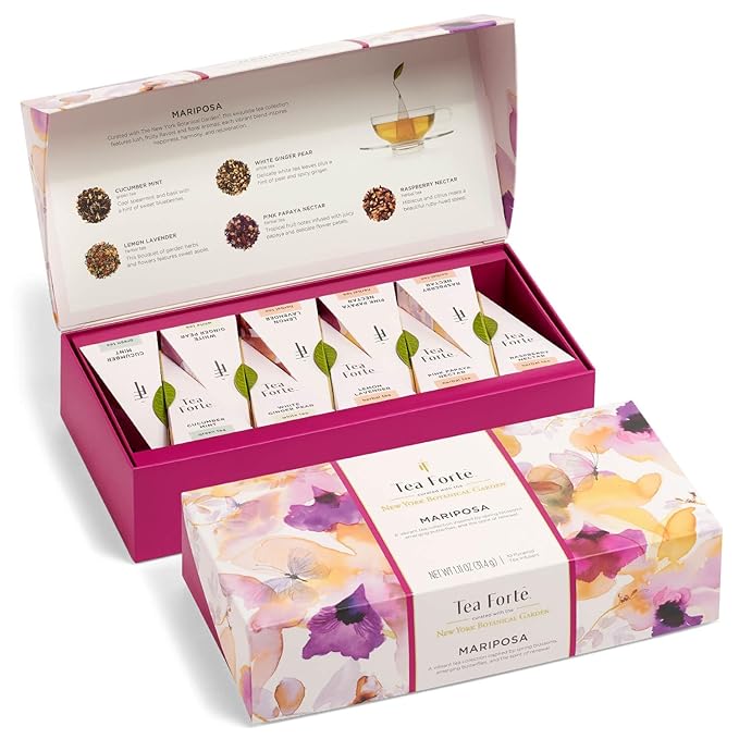 Tea Forte Mariposa Premium Tea Petite Presentation Box Tea Gift Sampler, 10 Count, 1 of Each
