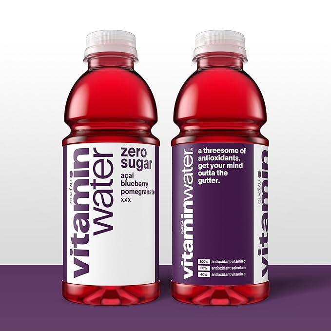 vitaminwater XXX Acai-Blueberry-Pomegranate Zero Sugar, Flavored Water Beverage, 20 fl oz Bottles