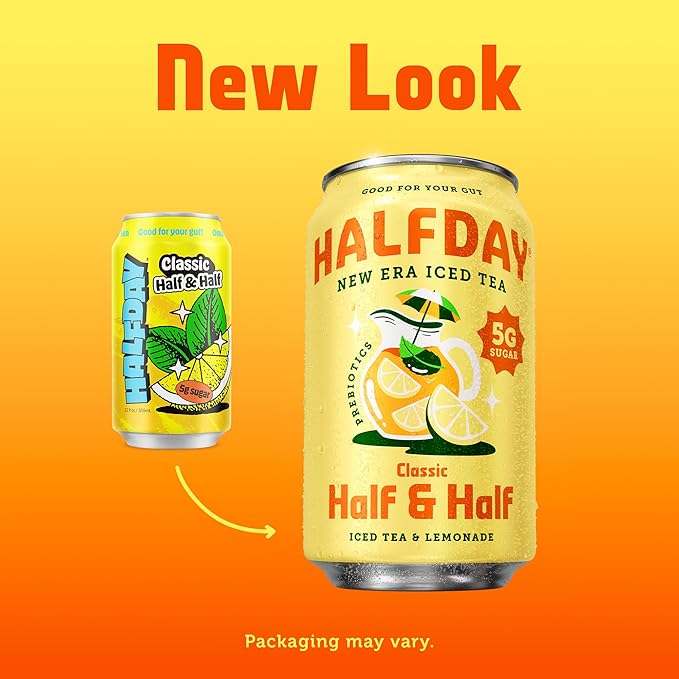 HALFDAY Prebiotic Half & Half Iced Tea Cans, Supports Digestive & Gut Health, 6g Plant Fiber &