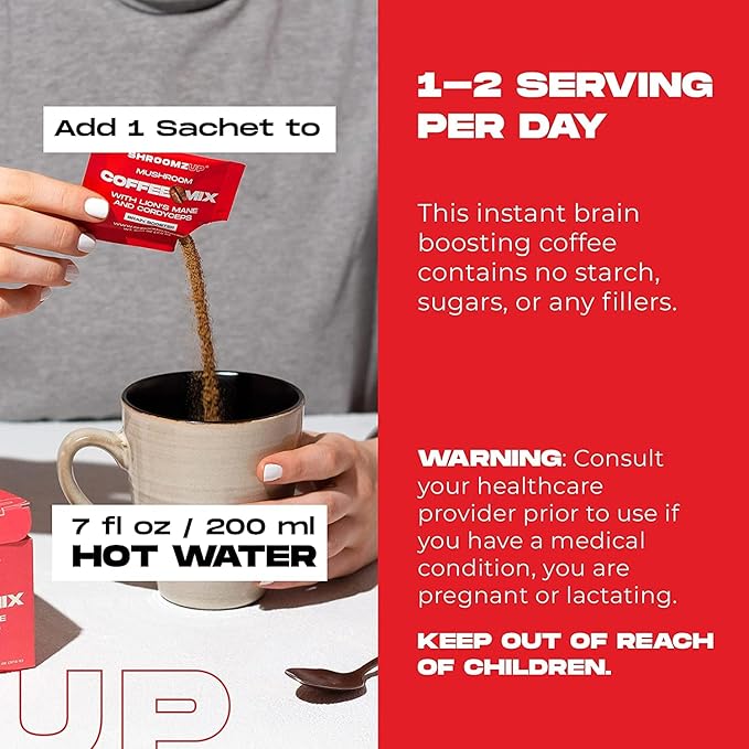 ShroomzUp Vegan Mushroom Coffee, Arabica Instant Coffee Mix With Lions Mane and Cordyceps for