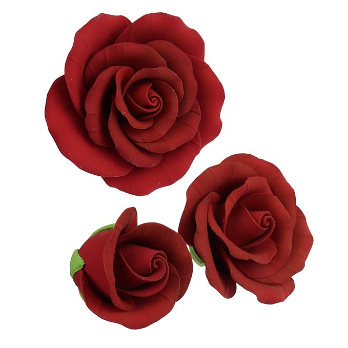 O'Creme Deep Red Rose Gumpaste Flower - for Cake Decorating - Sugar Paste Decorations for Cakes