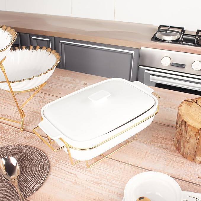Casserole Dish with Lids 1.7 Quart Ceramic Bakeware Set with Lids and rack, 10 x 7 Lasagna Pan Deep