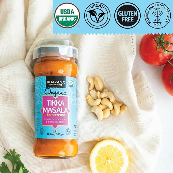 Khazana ORGANIC Tikka Masala Indian Simmer Sauce - 6 x 12.7oz Jars | Non-GMO, Vegan, Gluten Free