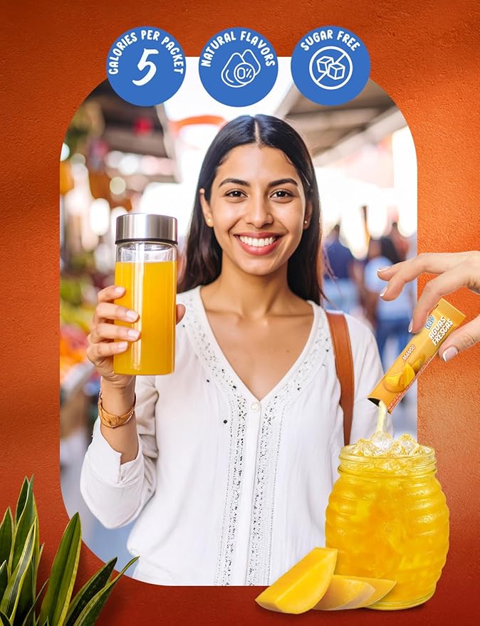 Klass Aguas Frescas | Drink Mix Packets | Mango Flavored | Sugar Free On-The-Go Packets, Low