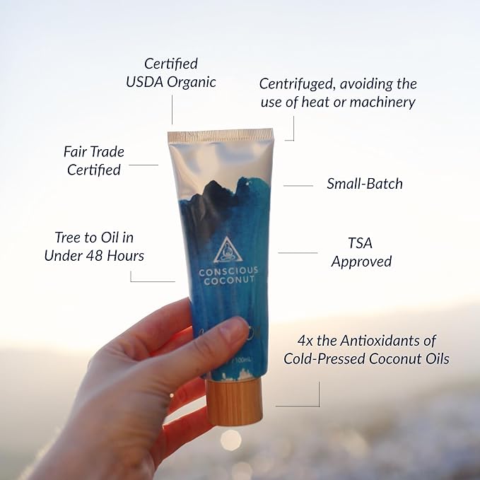 Conscious Coconut Travel-Ready Tube (3.4 oz) - Certified Organic & Fair Trade Coconut Oil for Skin