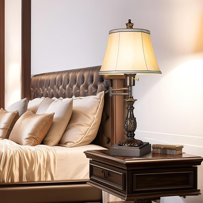 23.5" High Rustic Traditional 350° Adjustable Swing Arm Table Lamp Set of 2 with USB A+C Ports