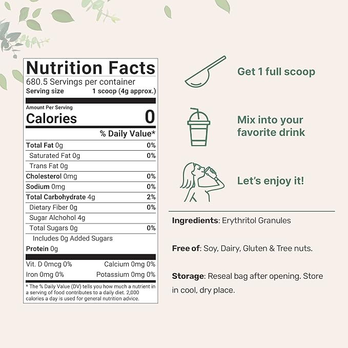 Erythritol Granules, 6 Pounds (96 Ounce), 1:1 Sugar Substitute, No After Taste, 0 Calorie, Natural