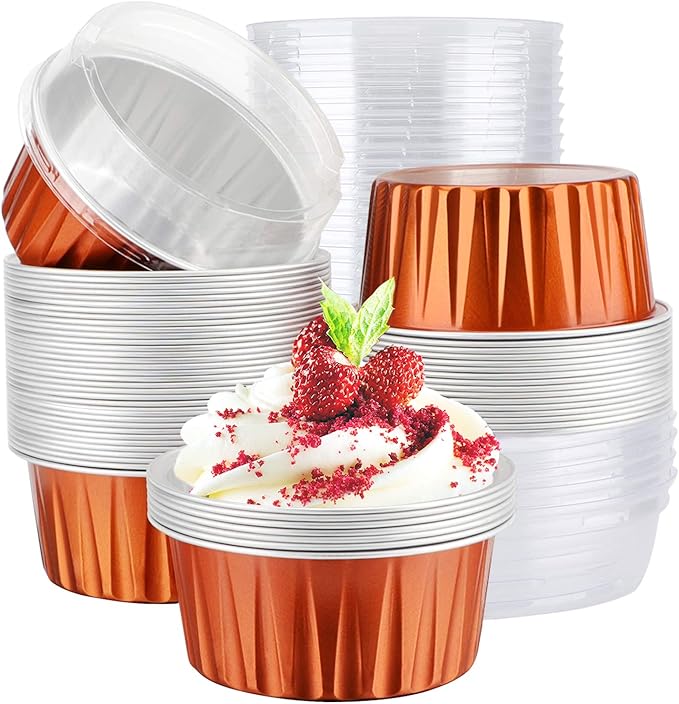EUSOAR Aluminum Foil Cups, 5oz 50pcs muffin Baking Cups with Lids, 3.34"x2.59"x2.35" 125ml Snacks