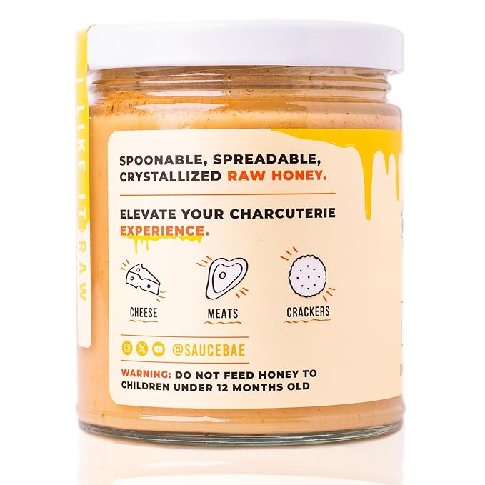 Sauce Bae Hot Raw Honey - Unfiltered & Unpasteurized, 100% USA White Clover, Perfect for