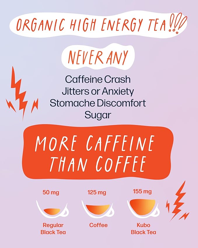 Kubo Tea, Coconut Chai Black Tea, Organic High Caffeine Blend, 20 Servings (155mg Caffeine each)