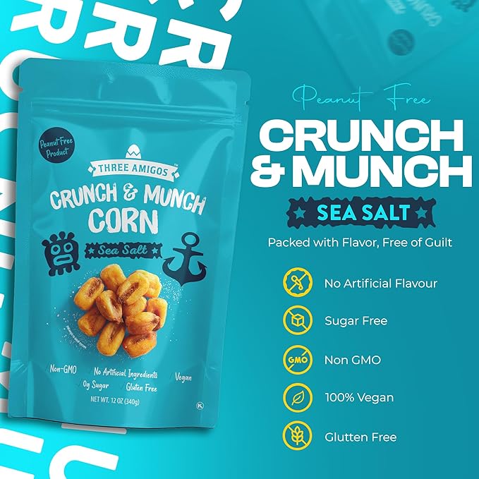 Three Amigos Corn Nuts Suger Free, 100% Vagan, Peanut Free Non-GMO (All Natural Ingredients)