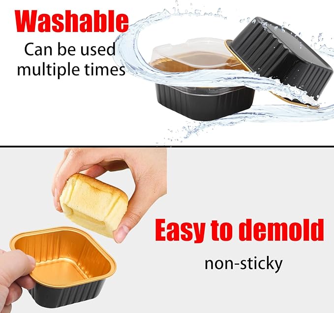100 Pack 5oz Aluminum Pans with Lids Mini Square Foil Baking Cups with Lids Cupcake Baking Holders