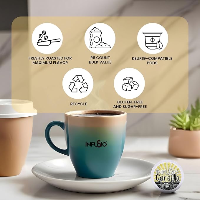 InfuSio Coffee Pods 96 Count Carajillo Flavored Medium Roast Single serve Coffee pods for Keurig K