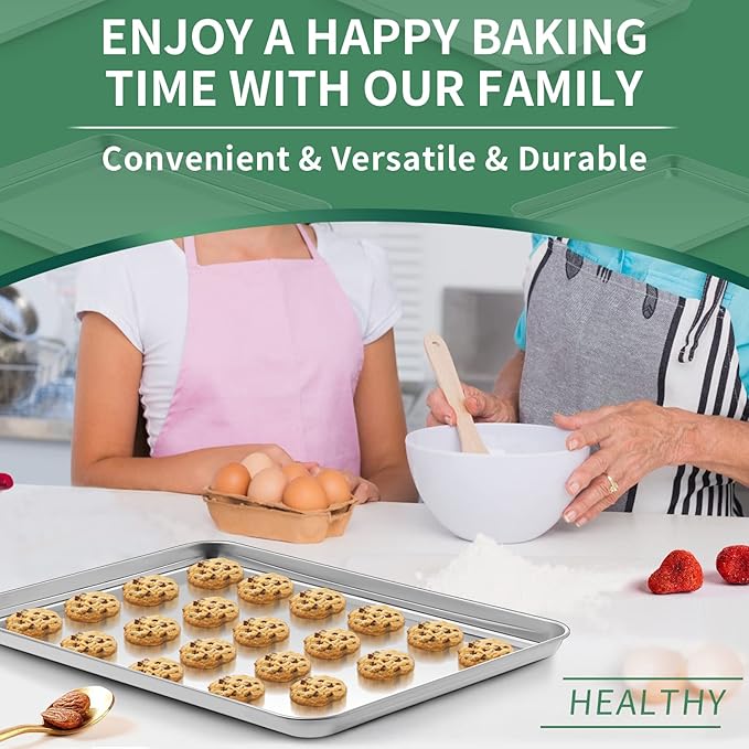 Baking Sheets Set of 2, HKJ Chef Cookie Sheets 2 Pieces Stainless Steel Baking Pans & Toaster Oven