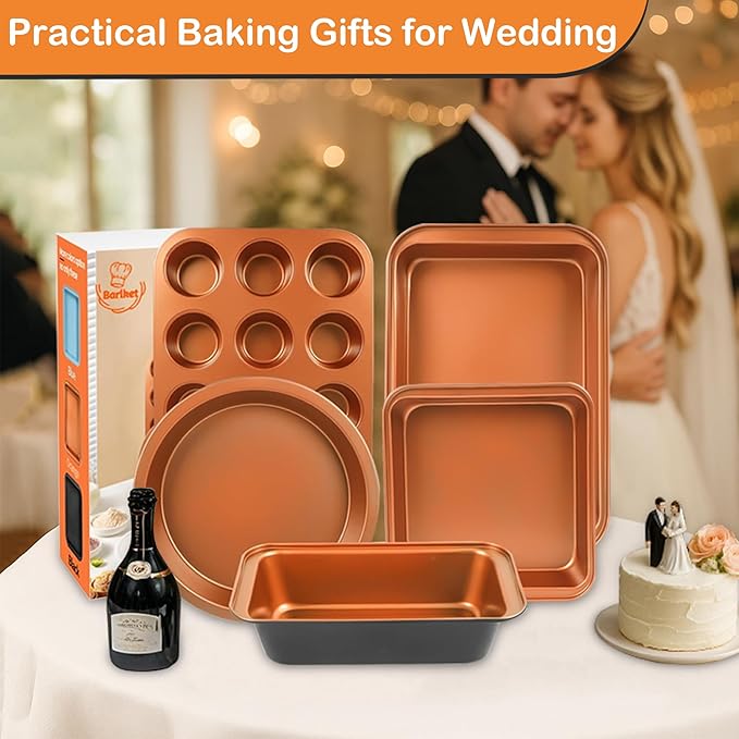 Baking Pans Set 6-Pieces, Non Stick Bakeware Set Stackable, with Cookie Sheet, Muffin, Round/Square
