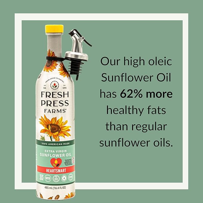 Fresh Press Farms Cold Pressed Extra Virgin Sunflower Oil, 16.4 Fl Oz (Pack of 2), High Oleic