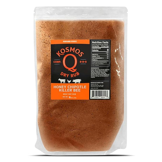 Kosmos Q Honey Chipotle Killer Bee BBQ Dry Rub, Sweet and Spicy Seasoning with Sugar, Chipotle