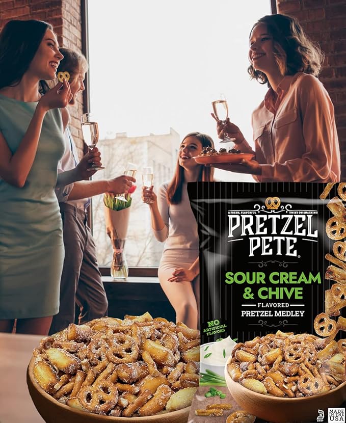 Pretzel Pete Sour Cream Chive Seasoned Pretzel Medley, Nut-Free and Sesame-Free Snack, Small Batch