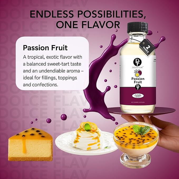 Dolce Foglia Passion Fruit Extract - 2 Ounce Oil-Soluble Multipurpose Flavoring Ideal for Candy